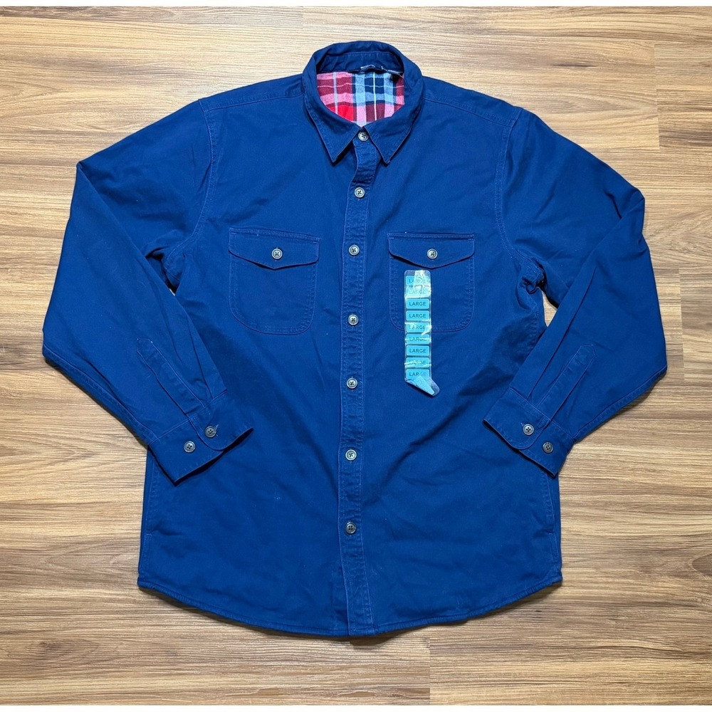 Lands End Mens Flannel Lined Shirt Chore Jacket Shacket Blue Plaid Sz L NWOT